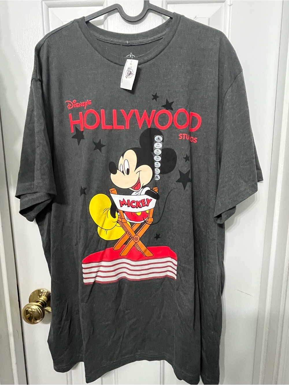 Disney Black Mickey Hollywood Studios Graphic Tee with Red and Yellow Print